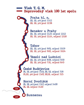 Mapa cesty zvláštního vlaku